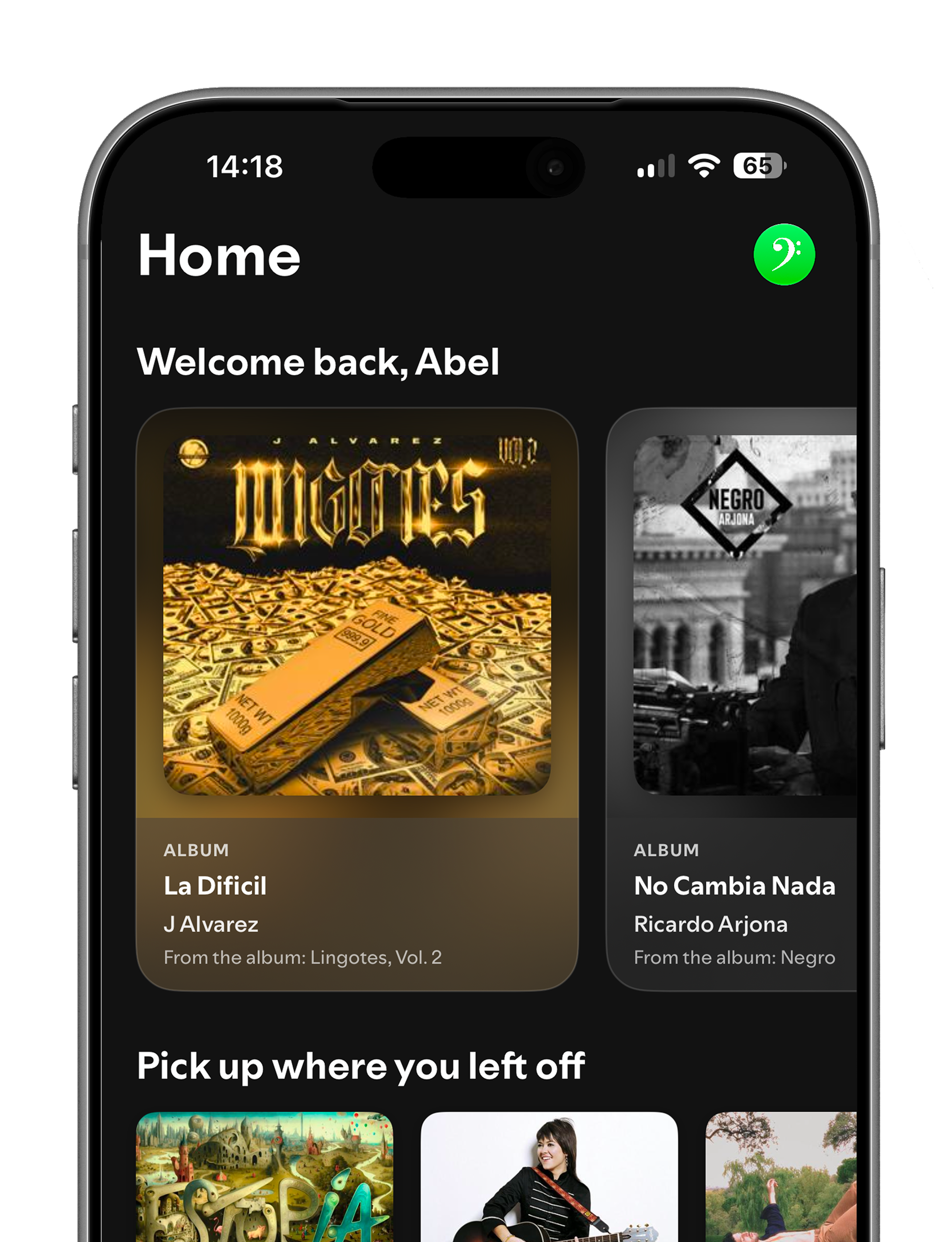 Captura de la app Audivo en un mockup de iPhone